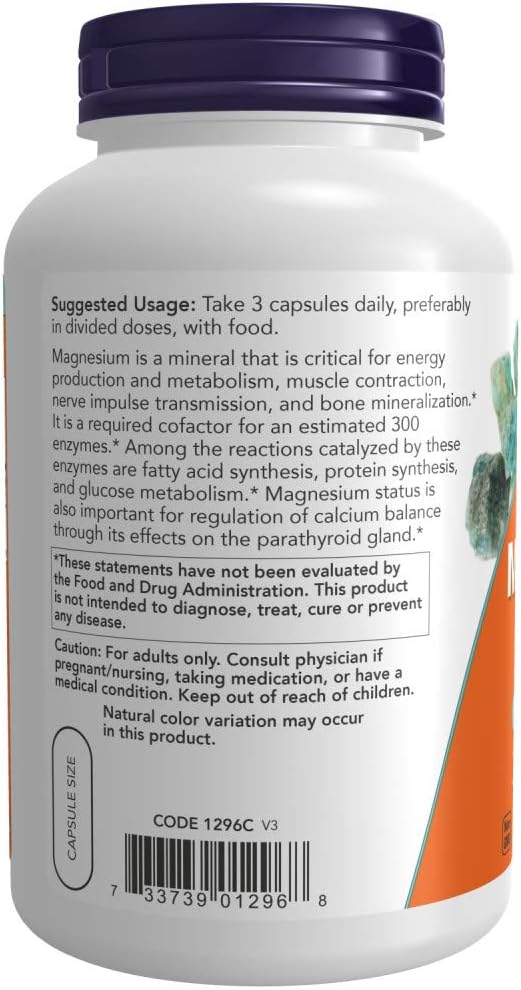 Now Supplements, Magnesium Citrate, Enzyme Function*, Nervous System Support*, 240 Veg Capsules