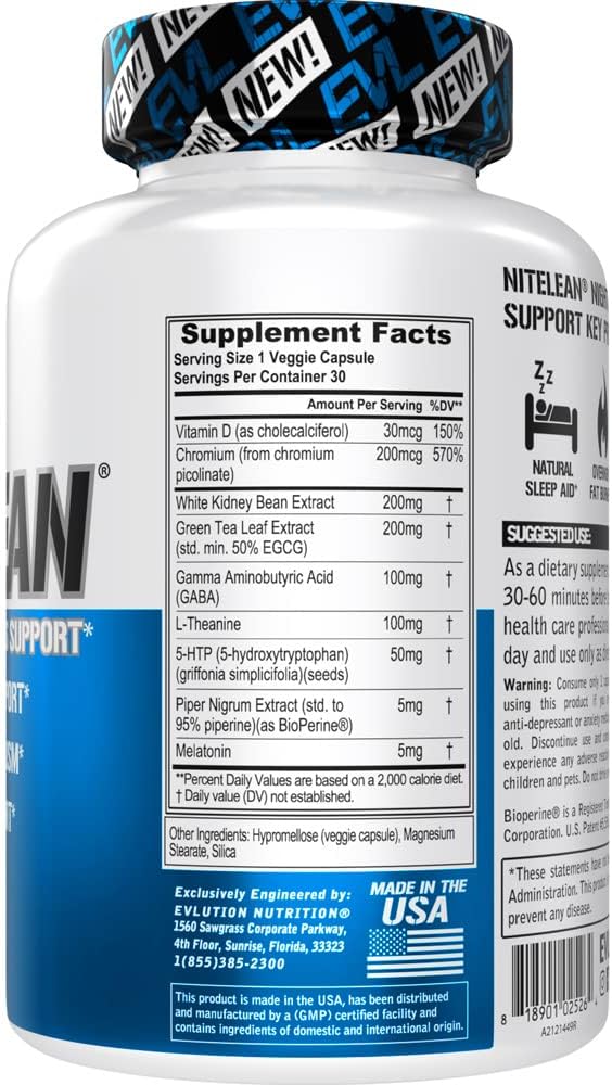 Evlution Nutrition Night Time Fat Burner Support - Overnight Sleep and Weight Loss Support Pills with Thermogenic Green Tea and White Kidney Bean Extract - Diet Pills That May Help Stubborn Fat Loss