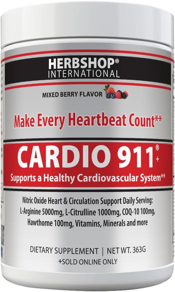 Cardiovascular Support Supplement (30 Servings, Over 12g per) Nitric Oxide Drink Mix (366 Grams, Mixed Berry)