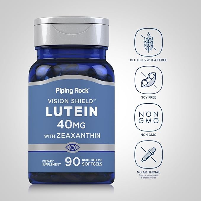Piping Rock Lutein with Zeaxanthin Supplement | 40mg | 90 Softgels | Eye Health Vitamins from Marigold Extract | Non-GMO, Gluten Free