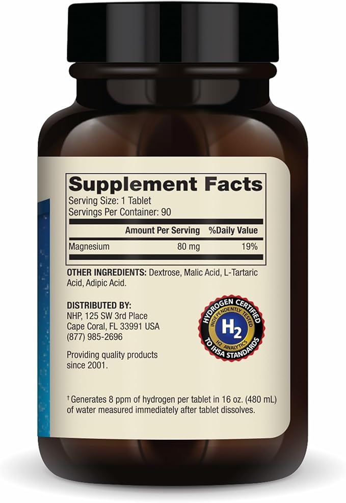 Dr. Mercola H2 Molecular Hydrogen - Supports Healthy Aging, Cellular Energy & Brain Health - with Elemental Magnesium - GMO-Free, Gluten-Free & Soy-Free - 90 Tablets (90 Servings)