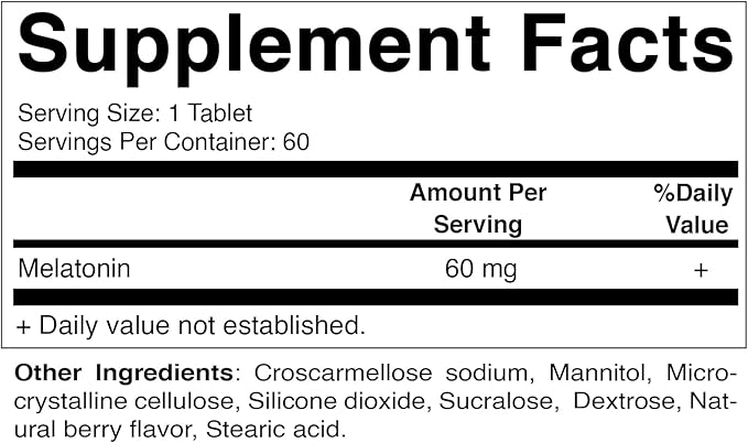 Vitamatic Melatonin 60 mg Fast Dissolve Tablets - 60 Vegan Natural Berry Flavor Tablets - Non-Habit Forming - Non-GMO, Gluten Free (2 Bottles)