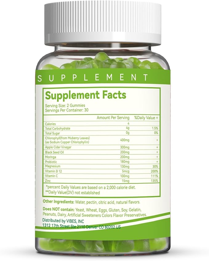Chlorophyll Gummies for Body Odor Deodorant*, Sugar Free Chewable Chlorophyll for Immune Support Women Vegan Non-GMO, 60 Count (Lemon)