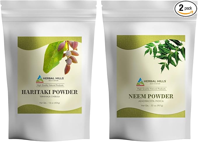 HERBAL HILLS Haritaki Fruit Powder and Neem Leaf Powder Pack 2 Combo