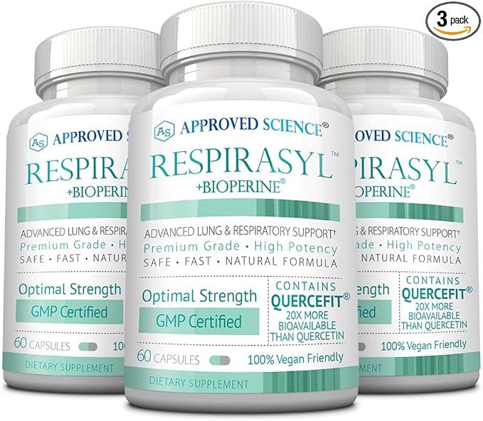 Approved Science® Respirasyl - Lung and Respiratory Support - with Quercefit, Vitamins A,C,D, BioPerine - 3 Month Supply - Made in The USA