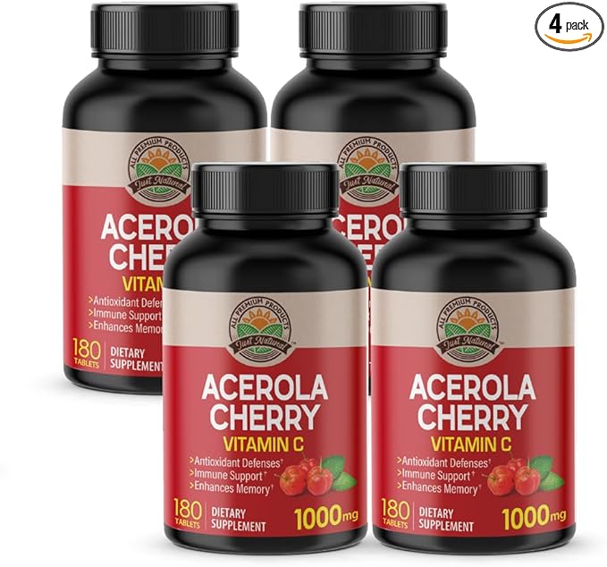 Acerola Cherry Vitamin C 1000mg, Immune Support - 180 Tablets X 4 Bottles (720 Count)