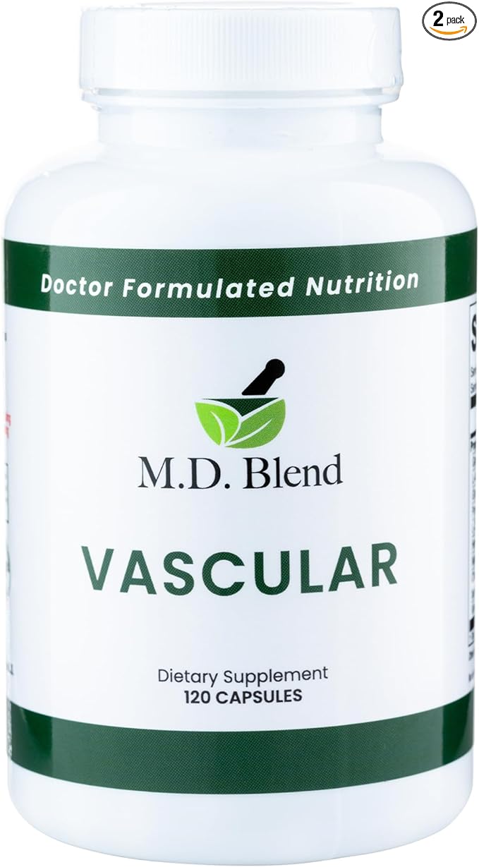M.D. Vascular - Expert Formulated Supplement - Vascular & Overall Wellness Goals - Proper Flow, Numbers, Balance - Powerful Garlic, Ginger, L-Arginine, Pomegranate - 120 Capsules (Pack of 2)