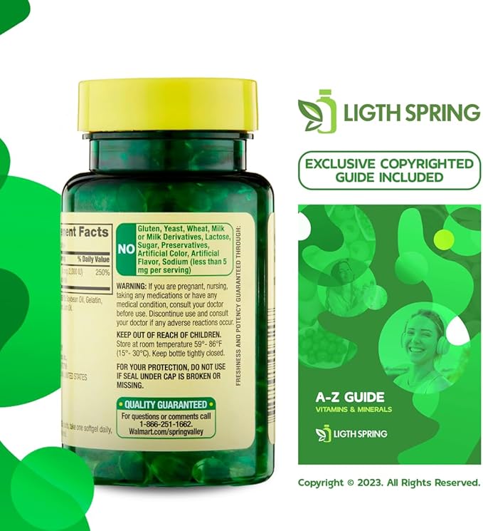 Spring Valley Vitamin D3 1000 IU Softgels, 100 Count