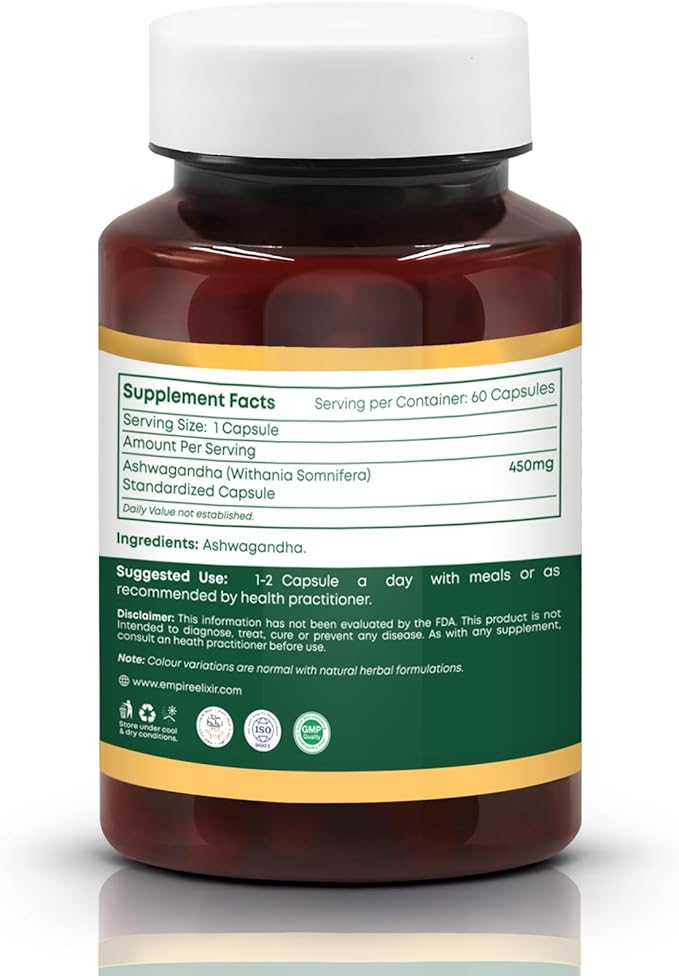 Ashwagandha Capsules for Help in Energy Support, Immune Support, Non-GMO-for Men/Women | 450mg | 60 Capsules
