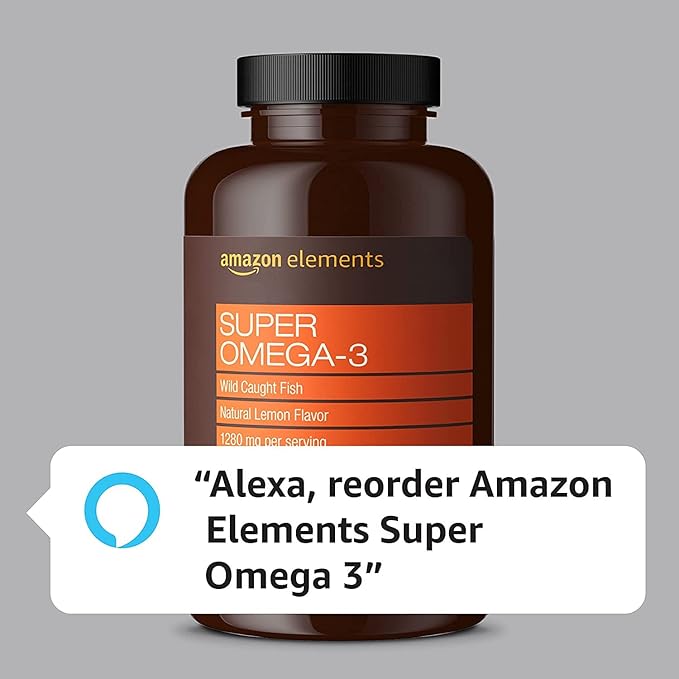 Amazon Elements Super Omega-3, EPA & DHA Omega-3 fatty acids (1280 mg per Serving, 2 Softgels), Natural Lemon Flavor, 120 Count (Packaging may vary)