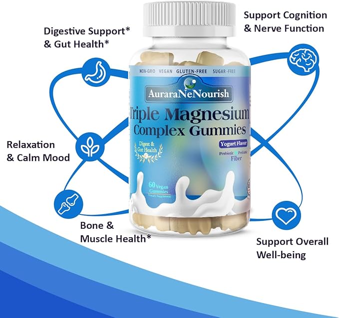 2 Packs Sugar Free Magnesium Gummies Plus Probiotic & Fiber, Magnesium Glycinate 400 mg丨L-Threonate丨Taurate, Chewable Calm Magnesium Gummies w. VIT D3 K2 B6 for Sleep* Brain, Digestion, Gut Health