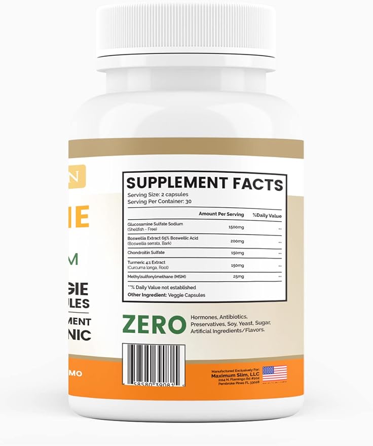 Glucosamine Chondroitin with Turmeric & MSM for Healthy Joints, 60 Veggie Capsules