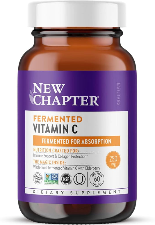 New Chapter Fermented Vitamin C + Elderberry, ONE Daily for Immune Support & Collagen Protection, Made with Organic Herbs, Certified Vegan, Gluten Free, 60 Count