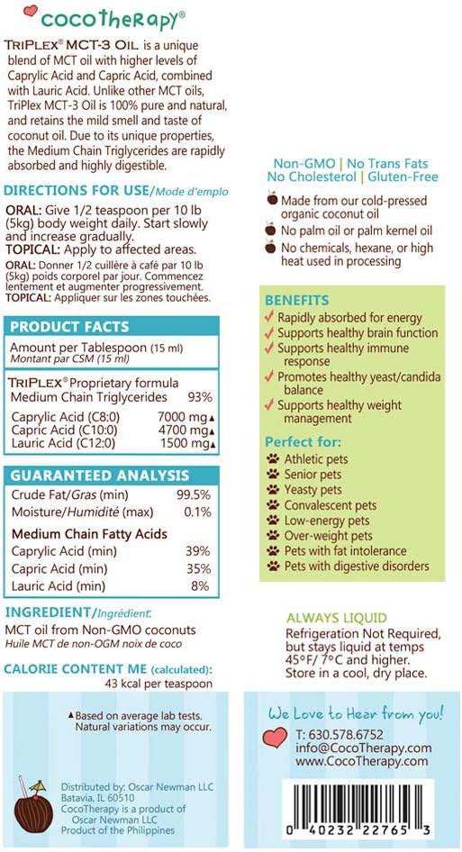 CocoTherapy Triplex MCT-3 Oil, Non-GMO, 100% Pure and Natural, 8 oz.