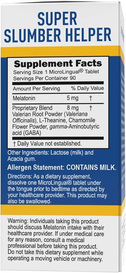 Superior Source Super Slumber Helper - Melatonin Supplement with L-Theanine & Chamomile Flower Powder - Supports Healthy & Natural Sleep with Valerian Root Powder & GABA - 90 Instant Dissolve Tablets