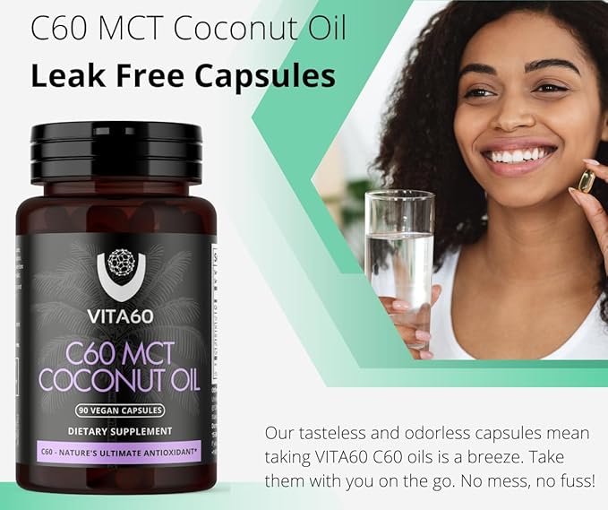 C60 Oil Capsules | Age-Defying Vitality and Antioxidant Support | 99.99% Pure Solvent Free C60 | Organic Oil | Vegan Friendly | Superior Customer Service (Coconut Oil)