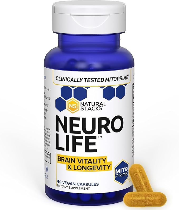 NeuroLife Longevity Supplement - 500mg Taurine & 400mg Berberine Supplement - Clinically Tested MitoPrime L-Ergothioneine - Brain Support for Cognitive Vitality - 60 Berberine Capsules