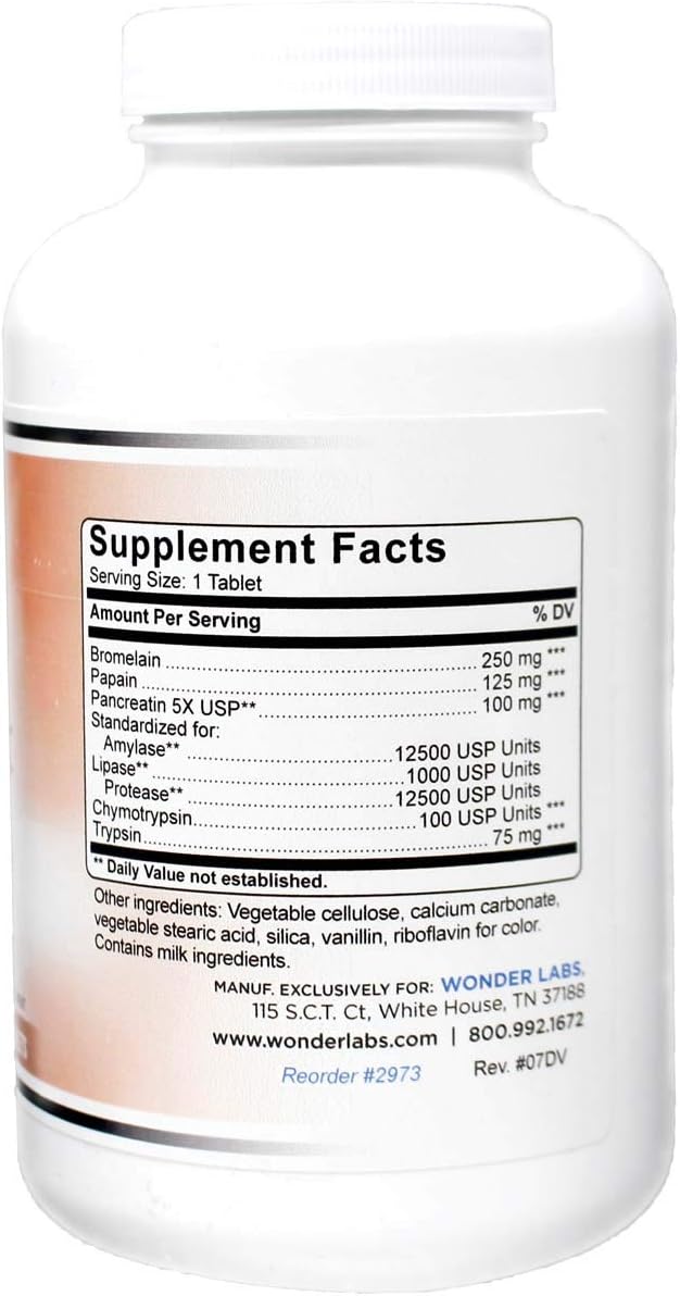 Proteolytic Enzymes | Bromelain Papain Pancreatin Trypsin 550 mg Total with Standardized Amylase, Lipase, and Protease, 300 Tablets