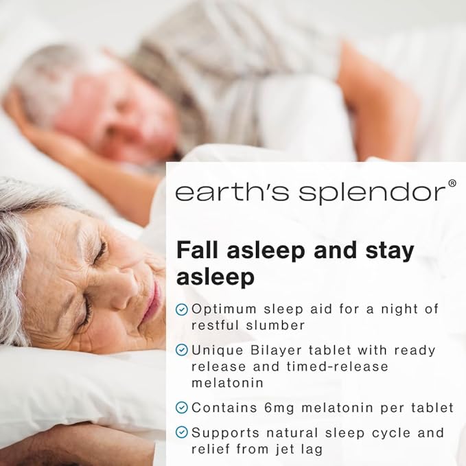 Earth's Splendor Melatonin 6 MG Bilayer Tablets, Sleep Aid Supplement, 60 Count - 2 Month Supply