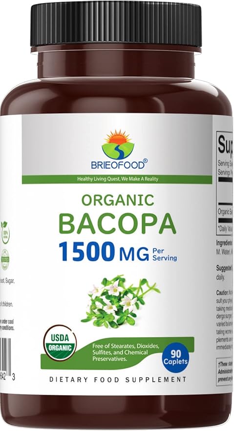 Brieofood Organic Bacopa 1500mg, 45 Servings, Vegetarian, Gluten Free, 90 Vegetarian Tablets…