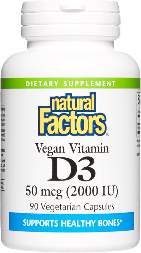 Natural Factors Vegan Vitamin D3 2000 IU, Supports Bone and Immune Health, 90 Capsules