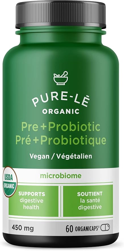 USDA Organic Prebiotic + Probiotic 60 Organicaps - Vegan Certified Organic Kosher Complete Daily Digestive Support. All Natural - Ultra Premium Digestive Dietary Supplement.