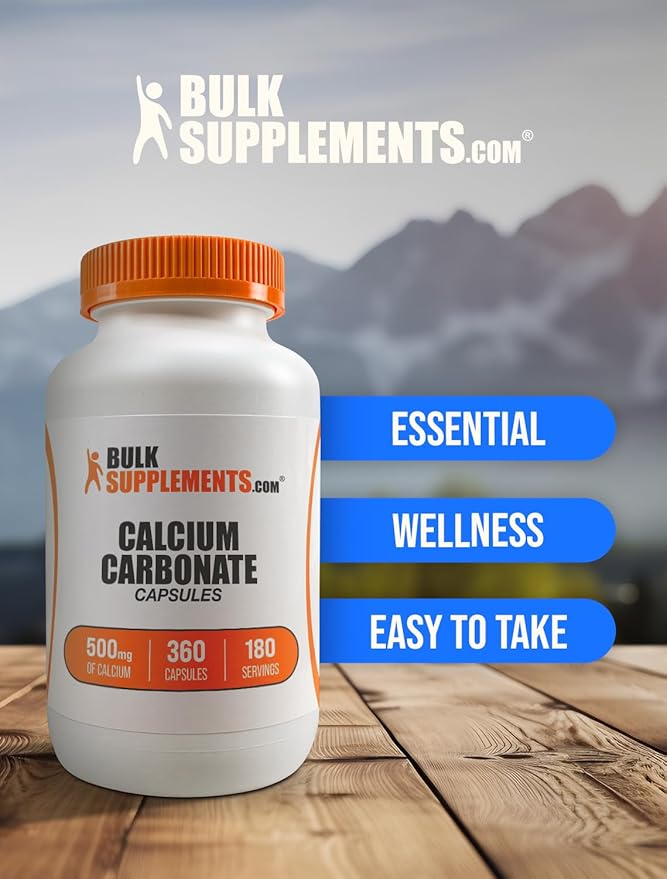 BulkSupplements.com Calcium Carbonate Capsules - Calcium Carbonate Supplement, Calcium Carbonate 500mg - Calcium Supplement, Gluten Free, 2 Capsules per Serving, 360 Capsules (Pack of 1)