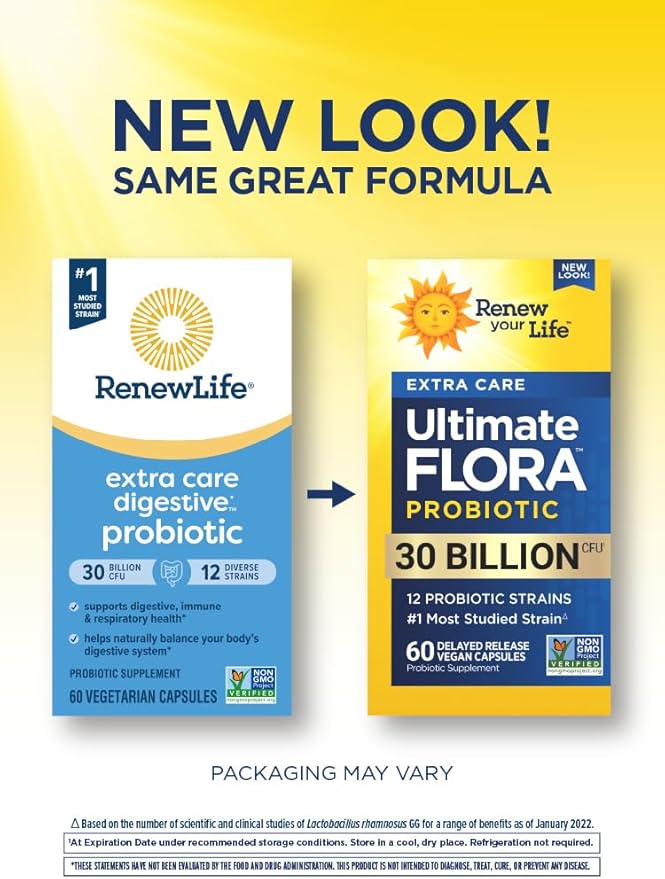 Ultimate Flora Probiotics 30 Billion CFU Delayed Release Vegan Capsules | Extra Care | Digestive Health | Immune Health | Dairy Free | 60 Count