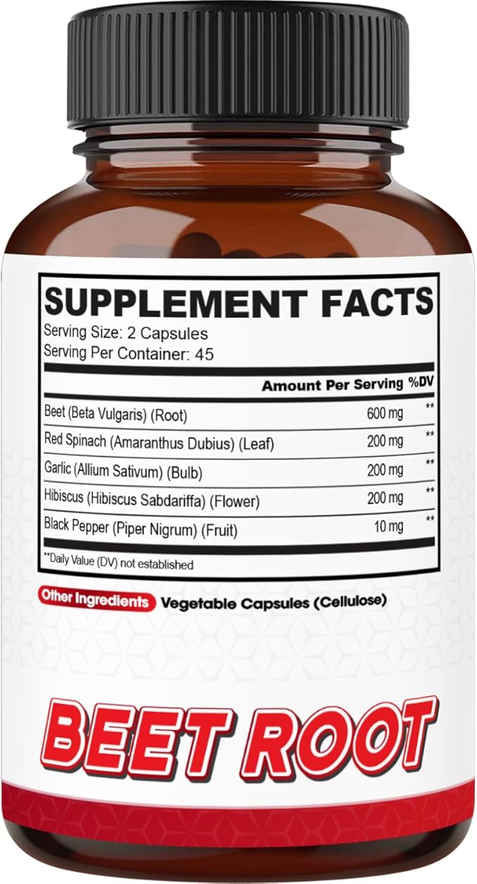 agobi 5in1 Beet Root Capsules - Added with Red Spinach, Organic Garlic Bulb, Hibiscus & Black Pepper - Support for Energy Production, Immune System & Digestive Health - 90 Vegan Capsules
