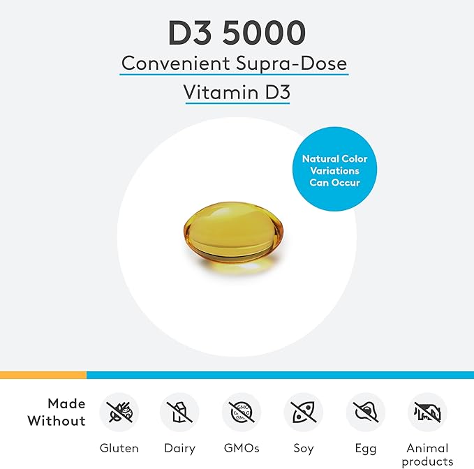 XYMOGEN D3 5000 - Bioavailable Vitamin D3 5000 IU (125 mcg) - High Potency Vitamin D Supplement to Support Immune Health, Bone + Heart Health (60 Softgels)
