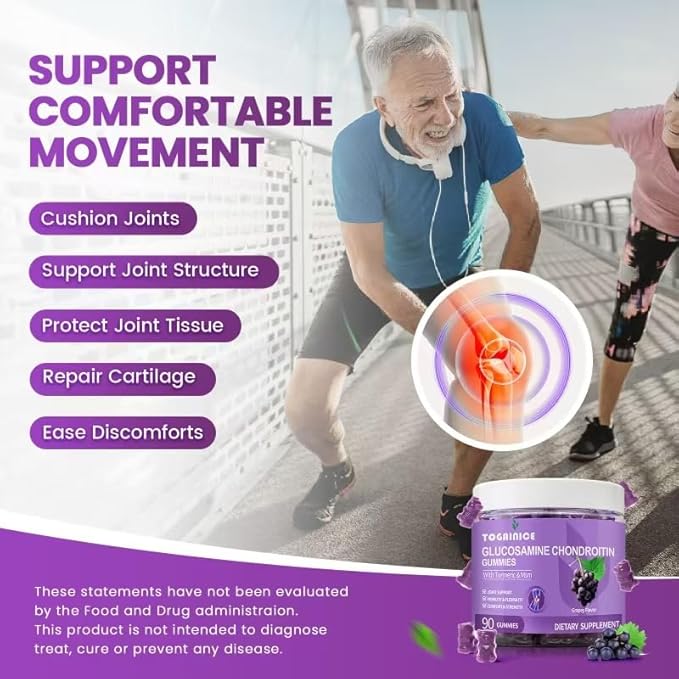 Joint Support Gummies with Glucosamine Chondroitin, Sugar Free, 1500mg Extra Strength with MSM & Turmeric (90 Count)