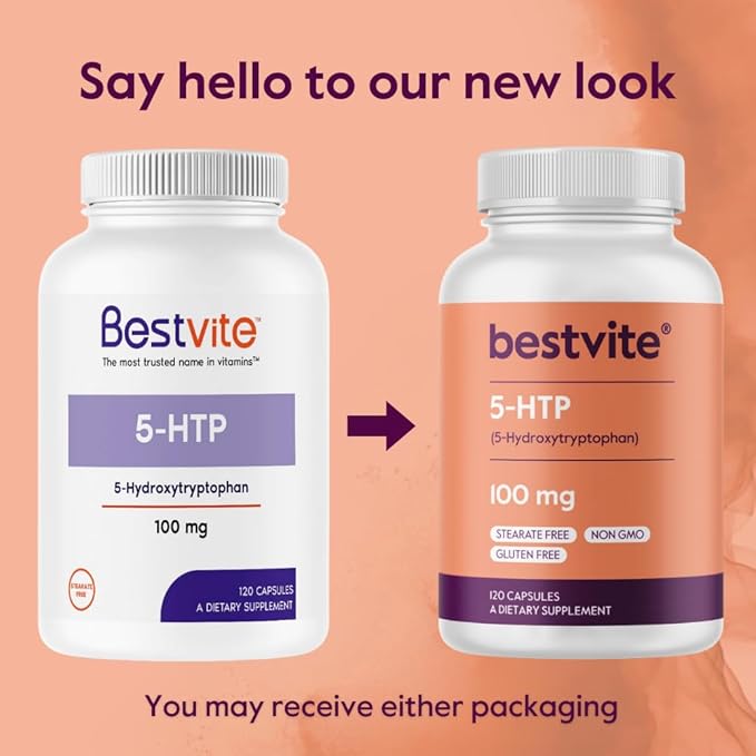 BESTVITE 5-HTP 100mg (240 Capsules) (120 x 2) - No Stearates or Flow Agents - Gluten Free - Non GMO