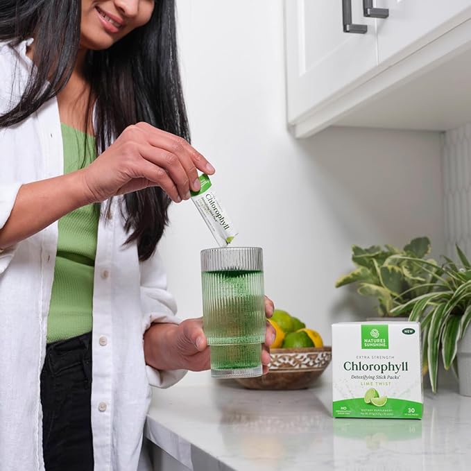 Nature's Sunshine Chlorophyll Stick Packs: Supercharge Your Detox and Boost Gut Health in Convenient, Delicious Stick Packs (Lime Twist)