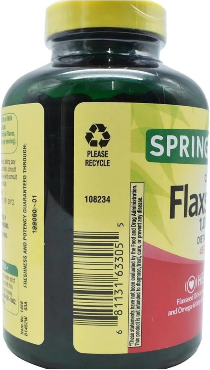 Flaxseed Oil Softgels - Vegan Omega 3,6 and 9 Dietary Supplement - Flaxseed 1000mg Softgels per Serving - Flax Seed Oil Pills by Spring Valley 100 Count (Pack of 1)