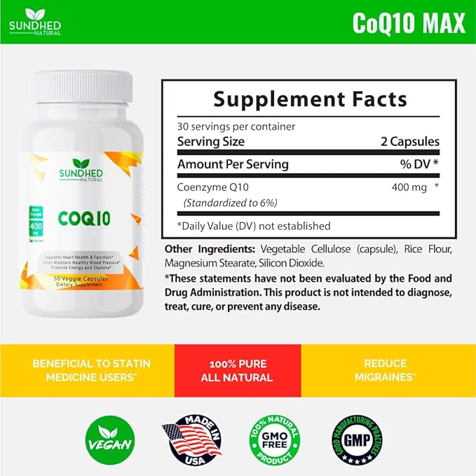 CoQ10 400mg Vegan, Ultra CoQ10 - Ultra High Absorption Coenzyme Q10 Supplements - Antioxidant Supplement for Vascular and Heart Health, Fertility & Energy Production - 60 Count
