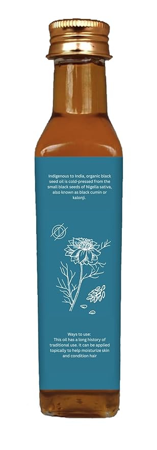 ADI Organic Black Seed Oil 8.8 oz, 100% Pure Unrefined Cold Pressed Liquid Oil, Glass Bottle, USDA Certified, Nigella Sativa, Rich in Omega 3-6-9