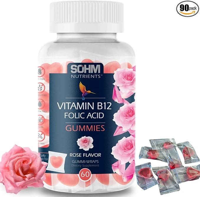 SOHM Folic Acid 300mcg -Vitamin B12 Gummies, 60 Count, Improve Red Blood Cells,Supports Healthy Immune Health, Essential Prenatal & Pregnancy Gummy for Women, Moms & Baby to Be - Folic Acid Gummies