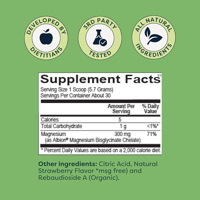 The Miracle Worker Magnesium Powder Supplement: Reduce Stress and Improve Sleep Quality and Regularity While Easing Muscle Cramps, Strawberry Flavor, 60 Servings Total, 2 Pack
