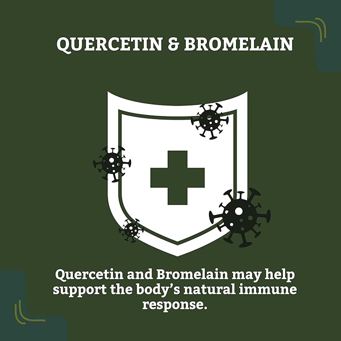 Quercetin with Bromelain Supplement - 60 Capsules Quercetin 1000mg, Bromelain Powder 200mg, Non-GMO, Vegan, Gluten Free Respiratory Health & Immune Support Supplement.