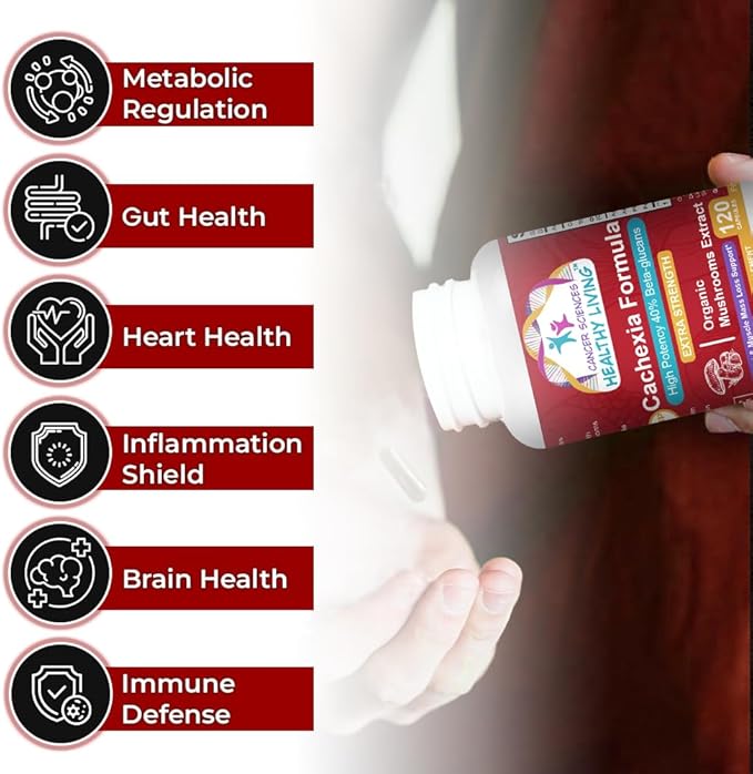CANCER SCIENCES Cachexia Supplement, USDA Certified Organic Mushrooms Extract Capsules, Extra Strength 1,500 mg, High Potency 40% Beta-Glucans, Immune & Metabolic Support, Weight & Muscle Mass Support