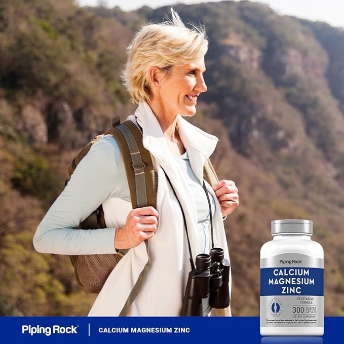 Piping Rock Calcium Magnesium Zinc Supplement | 300 Coated Caplets | Non-GMO, Gluten Free