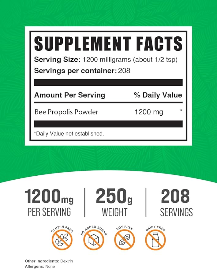 BulkSupplements.com Bee Propolis Powder - Bee Propolis Supplement, Superfood Supplement - Natural & Gluten Free, 1.2g per Serving, 250g (8.8 oz) (Pack of 1)