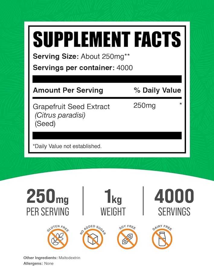 BulkSupplements.com Grapefruit Seed Extract Powder - Grapefruit Seed Supplements, Antioxidant Source - Herbal Supplement, Gluten Free, 250mg per Serving, 1kg (2.2 lbs) (Pack of 1)