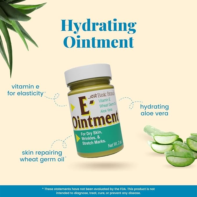 Basic Organics - Basic Brands - Vitamin E Ointment - 2 oz - Moisture Enhancing - Can Help Reduce Appearance of Scars, Stretch Marks, Fine Lines & Wrinkles - Pack of 3