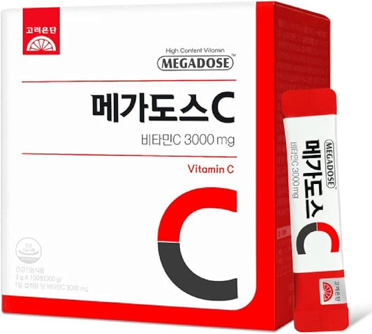 Korea MEGADOSE Vitamin C Powder 3000mg | Powder Type | 100s | High Content Vitamin 3g*100 Sticks (Total 300g)