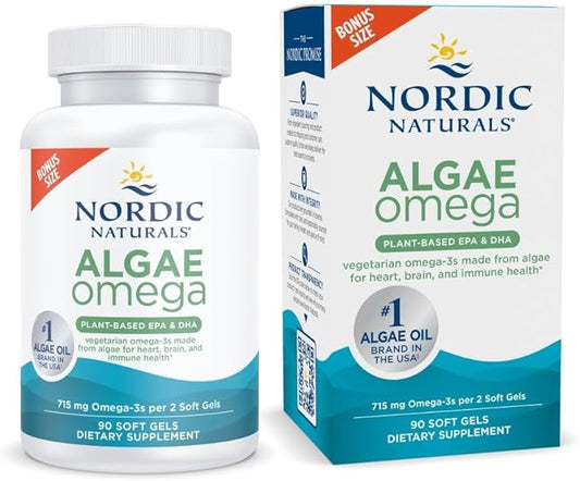 Nordic Naturals Algae Omega - 90 Soft Gels - 715 mg Omega-3 - Certified Vegan Algae Oil - Plant-Based EPA & DHA - Heart, Eye, Immune & Brain Health - Non-GMO - 45 Serving