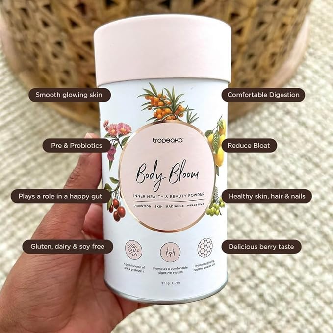 Tropeaka Body Bloom - Superfood Beauty Supplement, Supports Collagen Production for Glowing Skin, Hair & Nails, Prebiotic & Probiotics, Vegan, Dairy Free, Gluten Free, Non-GMO, 18oz (28 Servings)