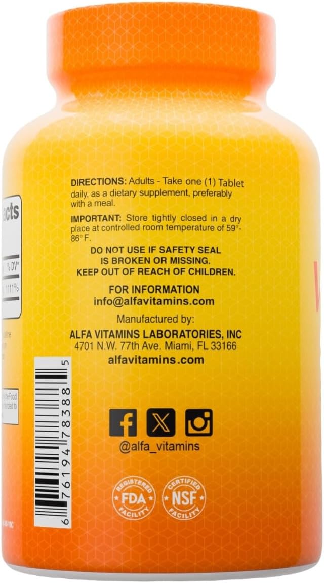 ALFA VITAMINS Vitamin C Supplement 1000mg, Powerful Antioxidant for Immune Support & Healthy Skin, Promotes Collagen Formation, Dietary Supplement for Daily Wellness and Skin Protection, 100 Tablets