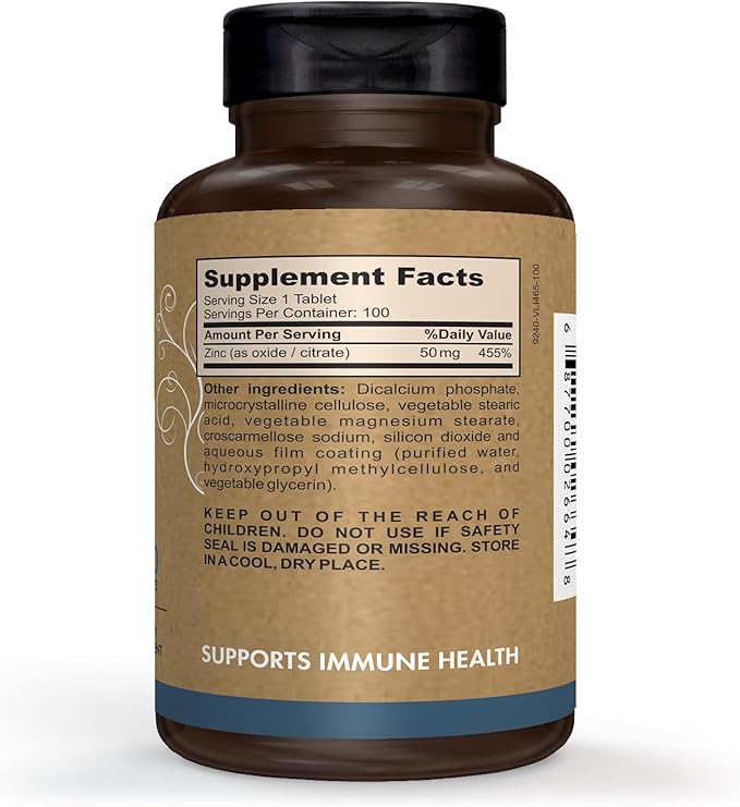 Pomona Wellness Zinc Supplements for Adults, 50mg, Skin Health and Immune Support, Easy to Swallow, for Antioxidant and Overall Health, Vegan, Non-GMO, 100 Tablets (Pack of 2)