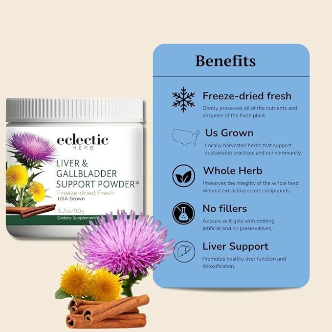 ECLECTIC INSTITUTE Raw Freeze-Dried Non-GMO Organic Liver and Gallbladder Support | Whole Food Powder with Milk Thistle, Beet Juice, Dandelion, Turmeric, Cinnamon | 90 Grams